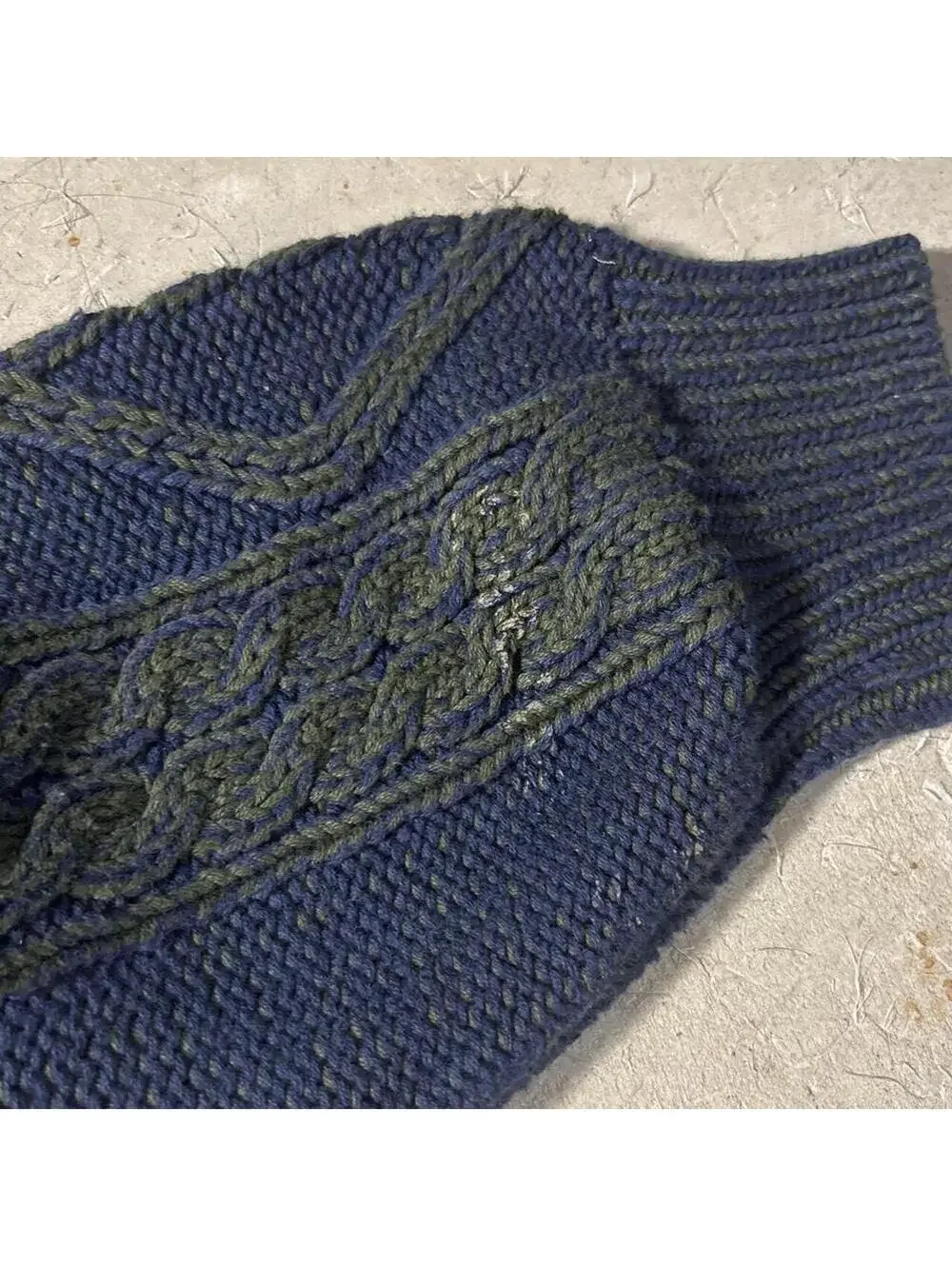 Vintage 90s Hello Wear Cable Knit Sweater Navy Green Mens LT Cotton